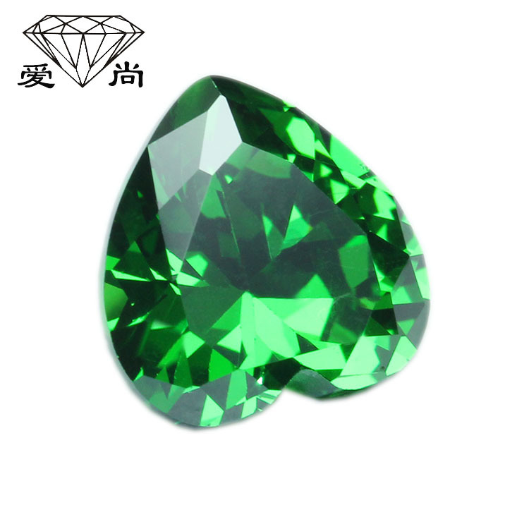 心形祖母绿宝石绿锆进口石裸石diy配石饰品爱心款2mm-12mm
