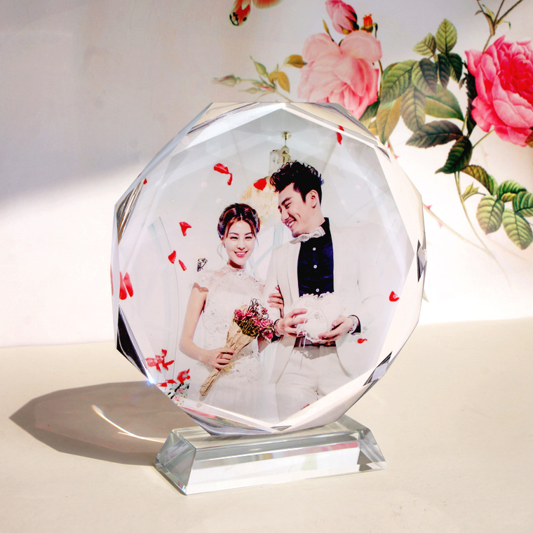 水晶摆台diy同学聚会婚纱照片个人写真毕业礼品八角水晶玻璃白坯