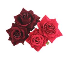 亚马逊热卖红色仿真花朵边夹 新伴娘盘发头饰 双朵绒布玫瑰发夹