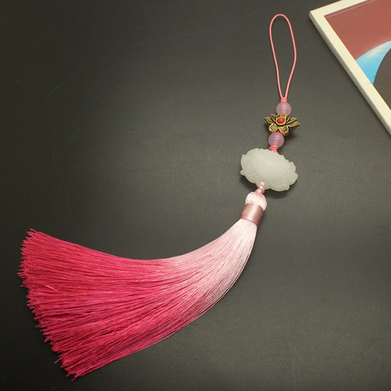 扇坠白玉莲花扇子挂件高档渐变流苏穗子古风汉服配饰旗袍压襟扣