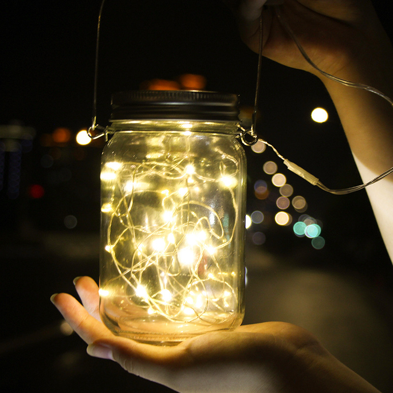 亚马逊新款美式led星星灯太阳能梅森罐瓶灯萤火虫灯房间装饰彩灯