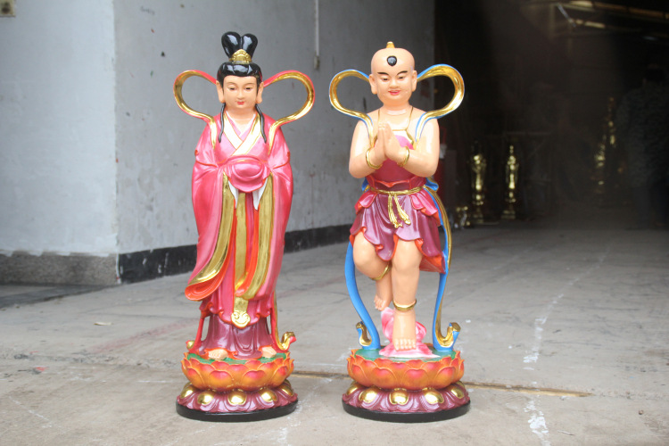 寺庙树脂佛像金童玉女88cm彩绘善财童子龙女童男童女观音菩萨弟