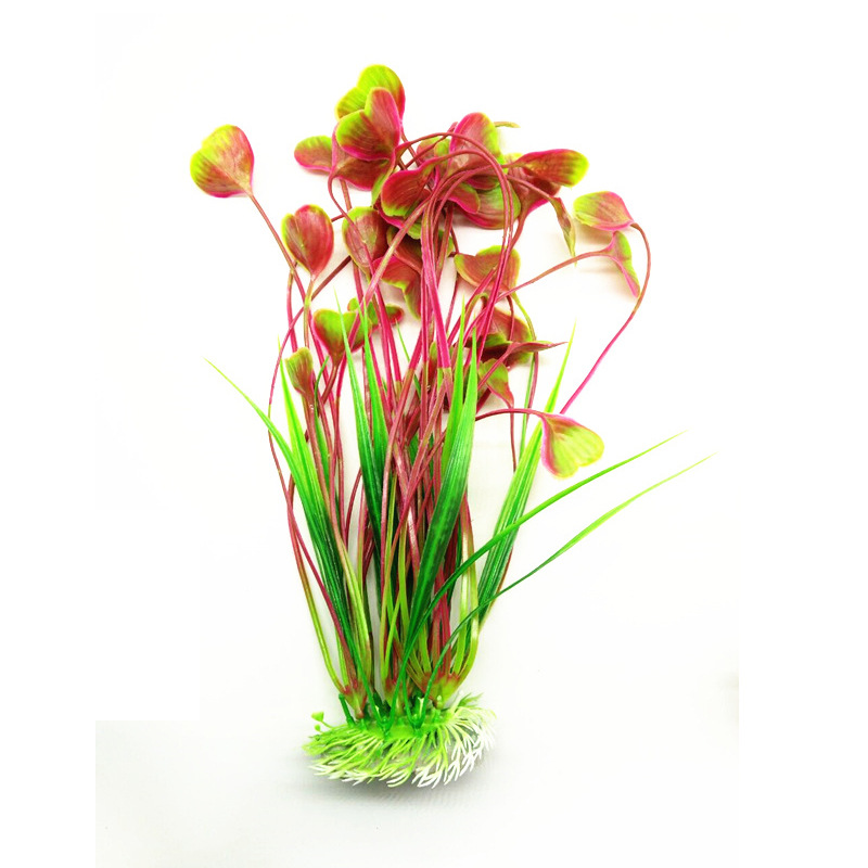 水族箱鱼缸造景装饰仿真水草新品粉色心形水草贝壳粉红植物摆件