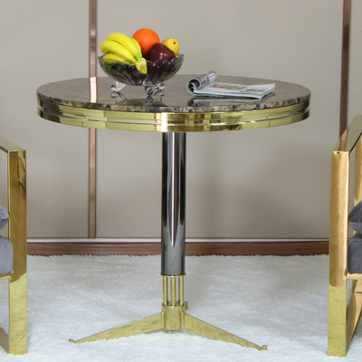 厂家供应2018新款镀金不锈钢茶几 圆形大理石面ktv茶几架子批发