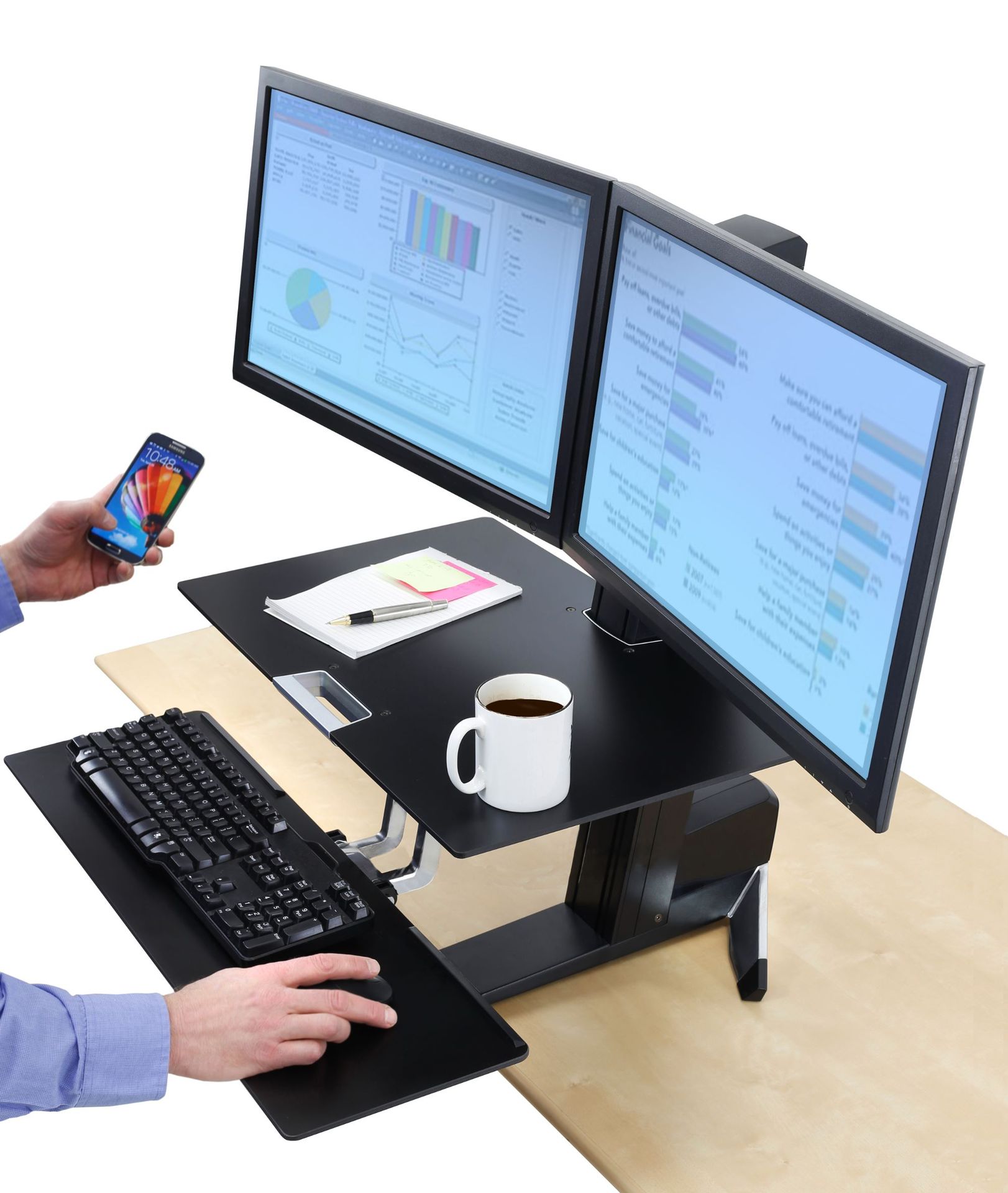 爱格升ergotron办公室桌双屏显示器升降桌桌面电脑增高架子