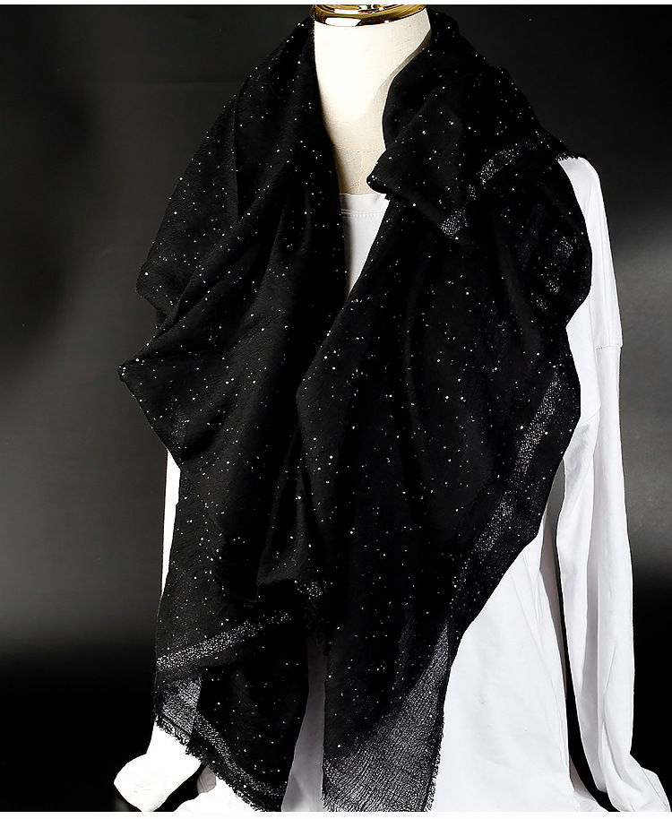 璀璨星空羊绒围巾秋冬季薄款女大尺寸百搭披肩纯黑色亮片