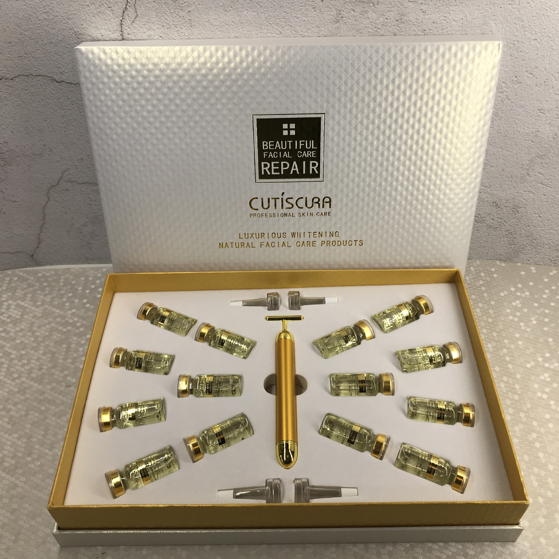 美容院护肤套装带按摩仪 清斑亮肤收缩毛孔精华原液套盒 批发oem