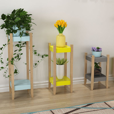 两层子实花架落地式木制置物架单个客厅花盆架现代简约木头盆景架