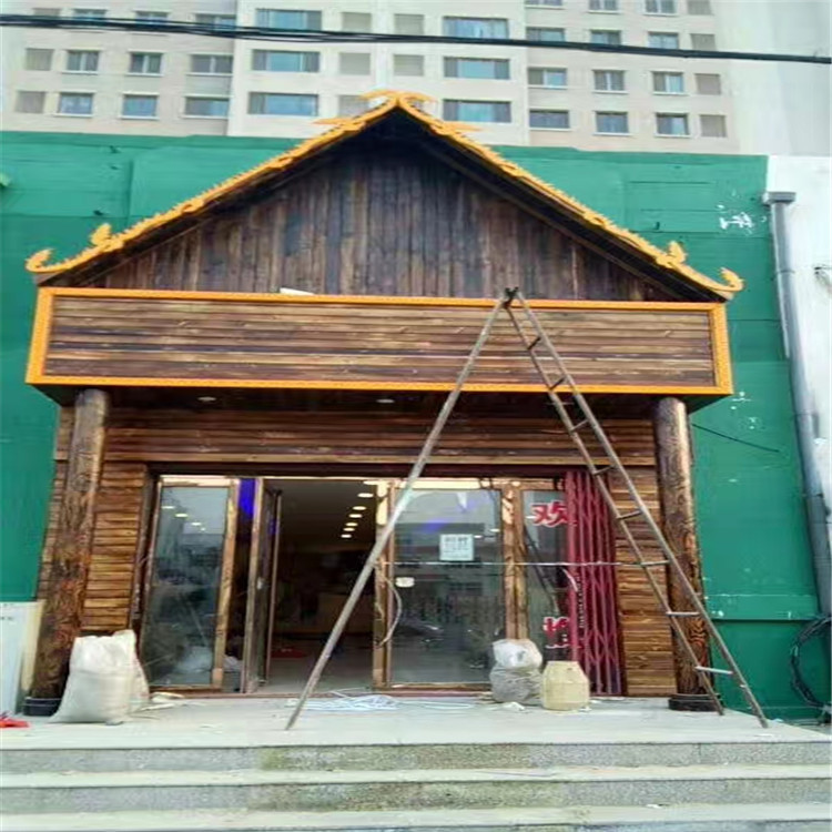 厂家直销户外防腐木门头 定制碳化木仿古门楼 实木房檐