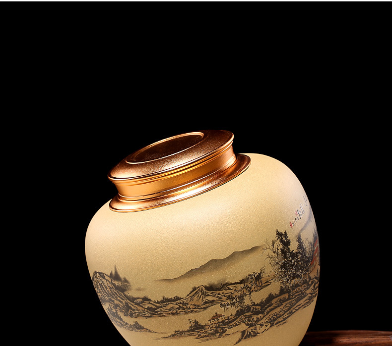 宜兴紫砂茶叶罐原矿段泥江山如画手工水墨画普洱罐子礼品定制刻字