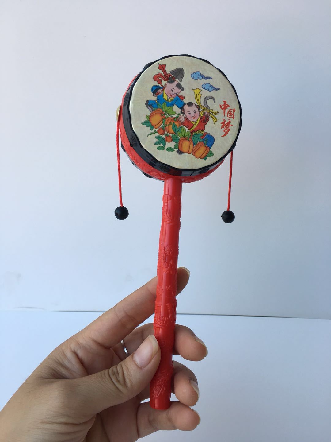 儿童玩具年画塑料拨浪鼓小摇鼓婴幼儿手摇鼓批发新年玩具 拨浪鼓