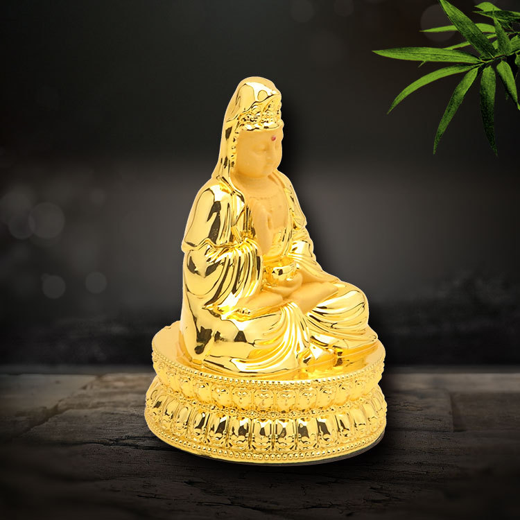 源头厂家直销绒沙金树脂工艺品八宝莲花观音像汽车摆件车内摆件