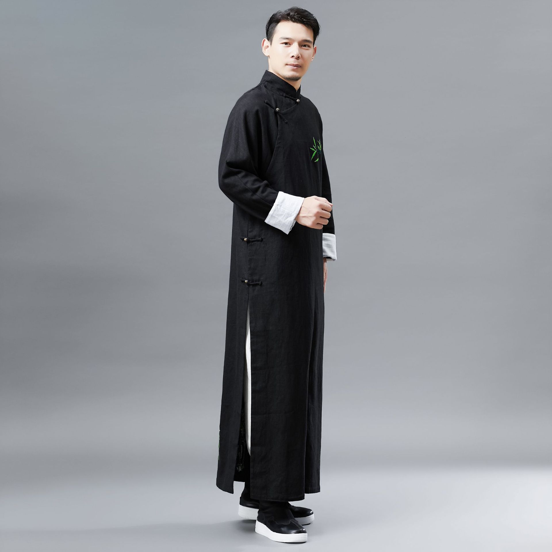 2119秋季新款 绣竹长衫男装中国民族风长款汉服绣花民族服装