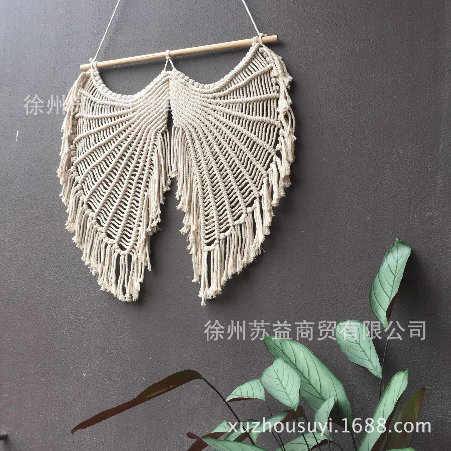 ins风手工编织挂毯圆形客厅天使翅膀新款圣诞挂毯壁饰