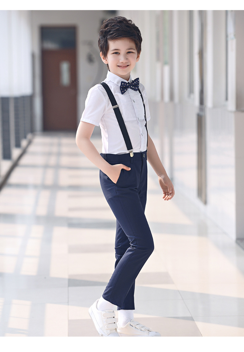 儿童礼服套装校服小男孩主持人花童背带裤男童钢琴合唱演出服装夏