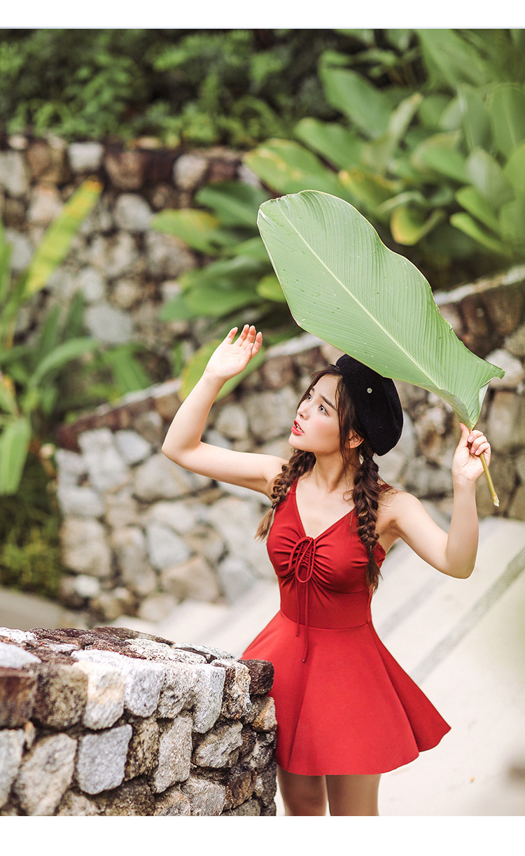 2018新品泳衣女裙式连体平角遮肚显瘦 温泉泳衣女