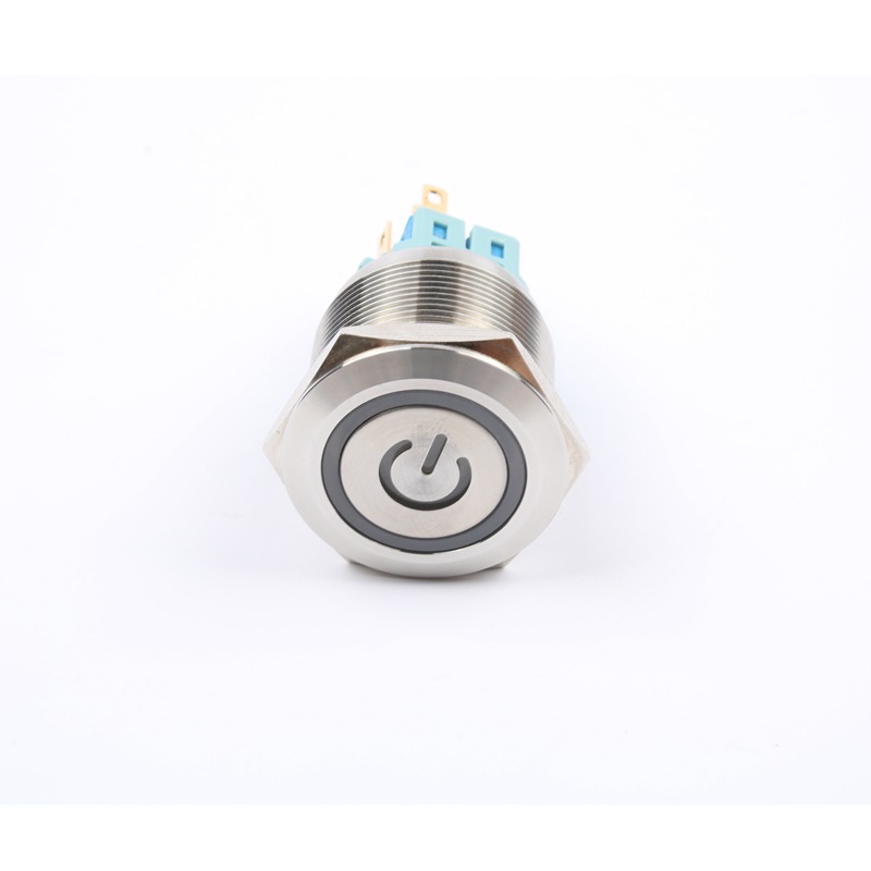 dmwd25mm金属按钮开关不锈钢电源符号平头自锁位银触点防水多色