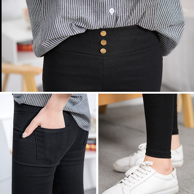 Women's Pants Autumn and Winter Korean Style Three-Button Pencil Pants Yiwu Cropped Leggings Women's Outer Wear Black Woven Pencil Pants