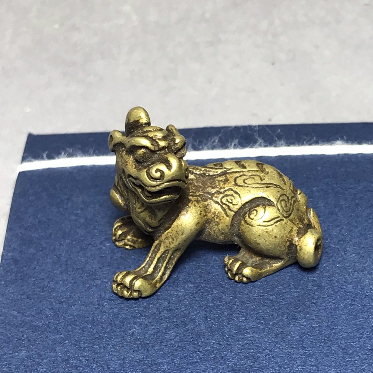 铜貔貅小摆件黄铜招财貔貅小摆件袖珍仿古件古玩铜器貔貅小手把件
