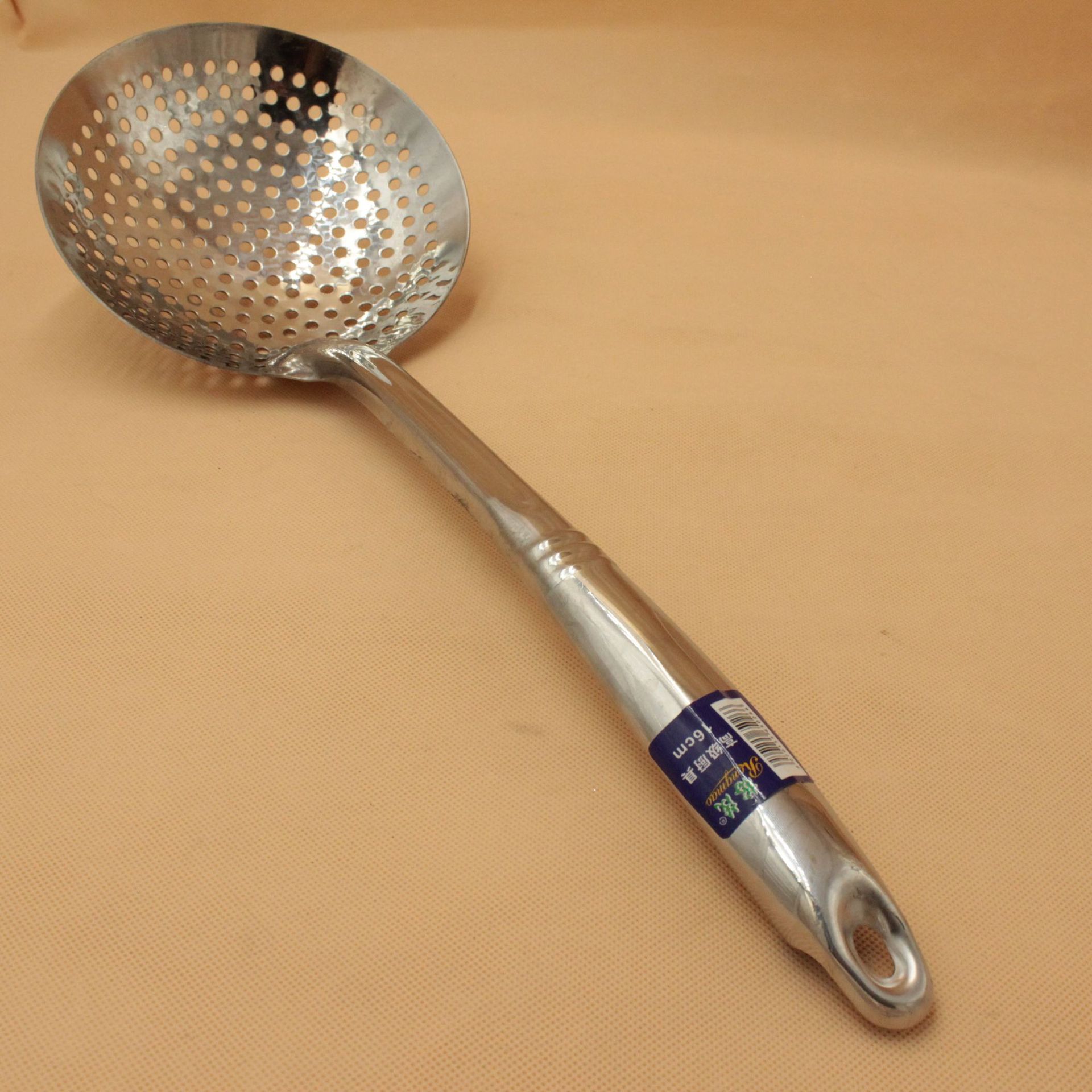 无磁不锈钢圆柄光柄漏勺油捞烹饪长柄大漏勺火锅汤勺汤壳过滤勺
