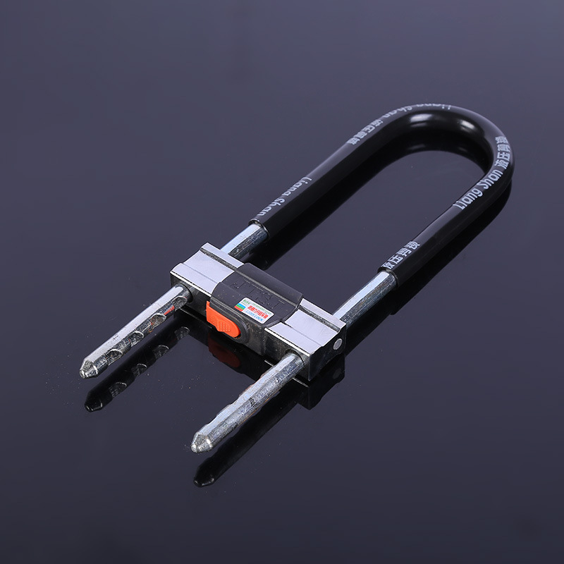 350mm升级加粗版大叉锁玻璃门u形插锁 包胶合金u型防盗双门锁