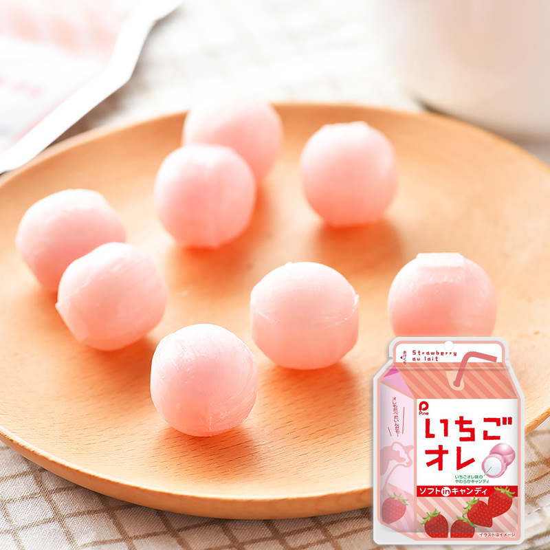 日本进口 pine草莓牛奶味夹心糖果35g 粉红水果味糖果 行货