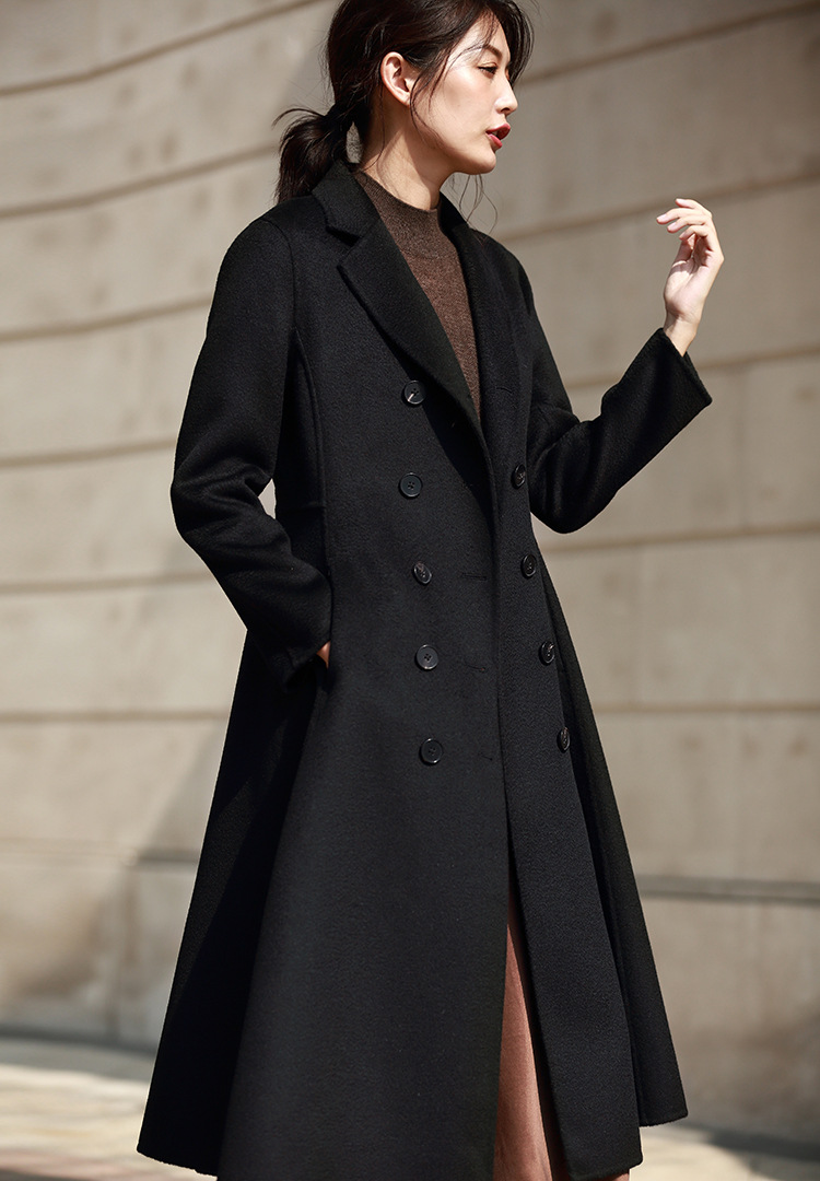 盛宏】18秋冬新款双面呢水波纹收腰大摆显瘦气质淑毛呢外套女8772