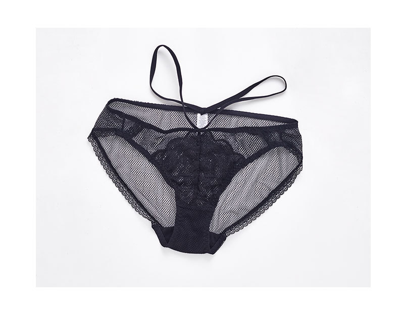 女士三角裤-无痕款性感绑带蕾丝网格透气少女内裤 棉质底档舒适三角