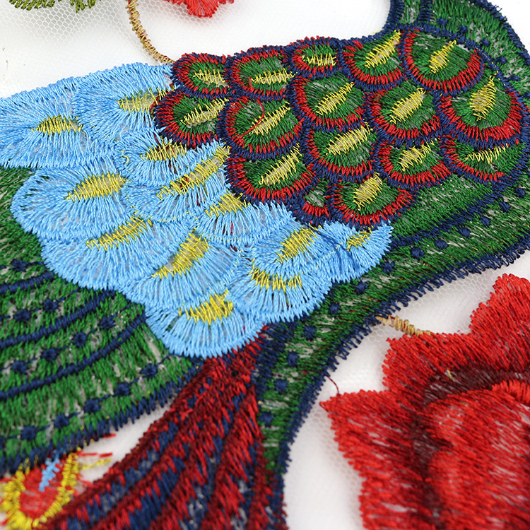 大号刺绣补丁贴花服装辅料衣服装饰图案平绣布贴孔雀凤凰现货批发