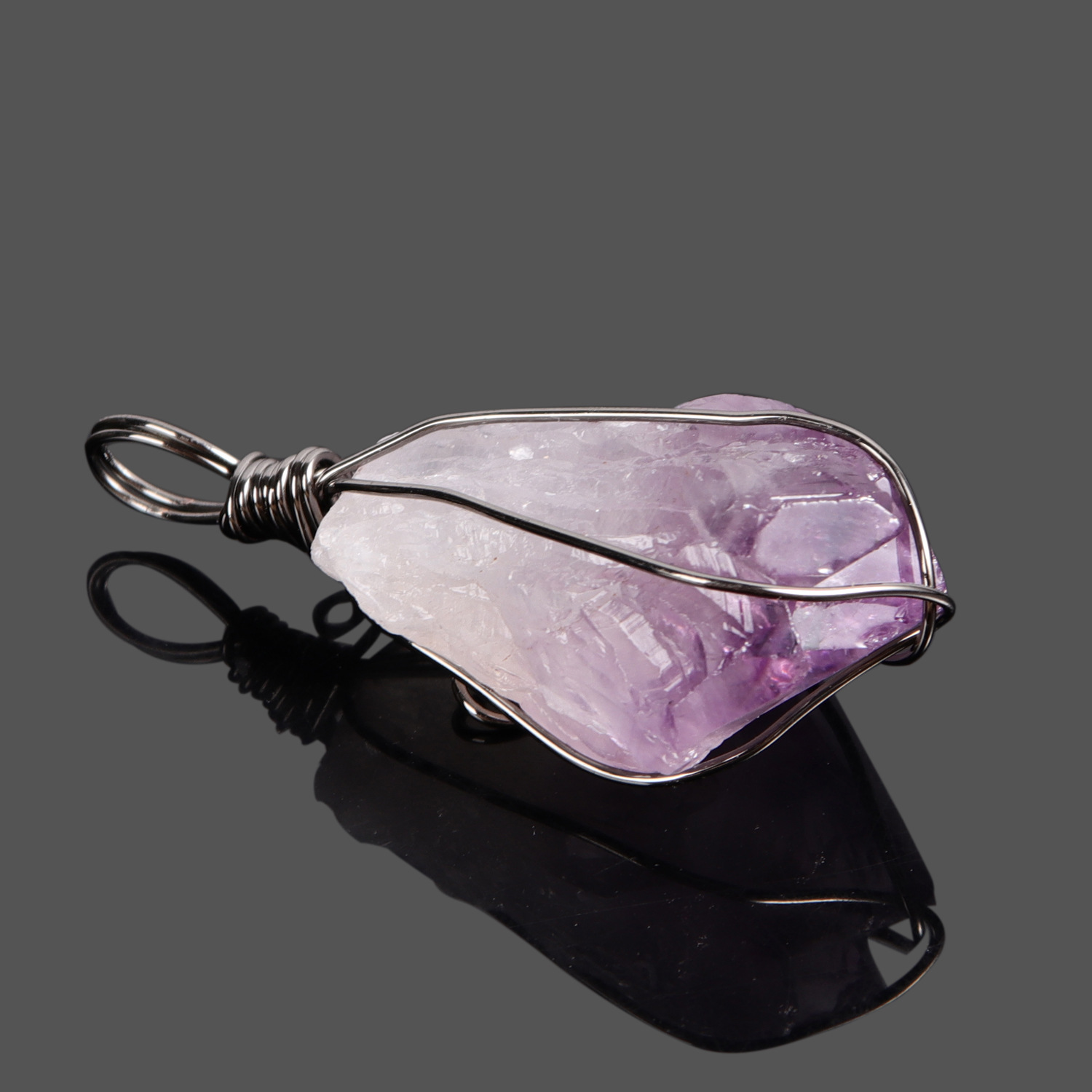 天然紫晶 紫水晶牙不规则原石手工铜线线包石吊坠 跨境特色货源