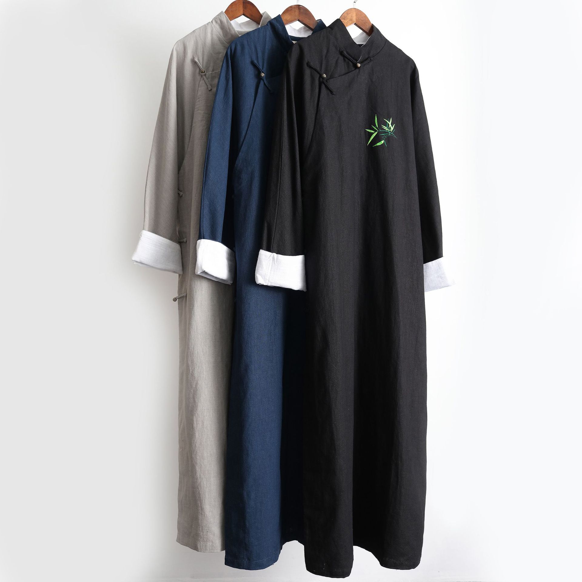 2019秋季新款 绣竹长衫男装中国民族风长款汉服绣花民族服装