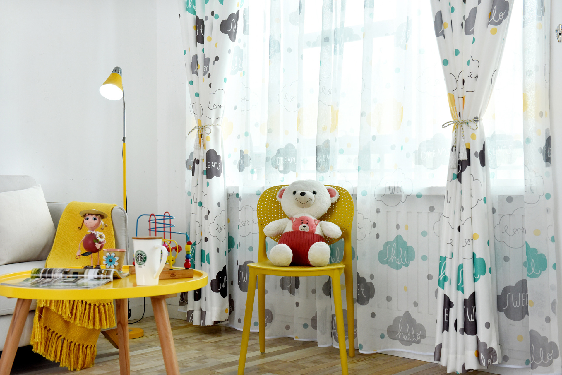 ins风卡通遮光窗帘定制成品可爱云朵窗帘布卧室客厅 遮光五彩云朵