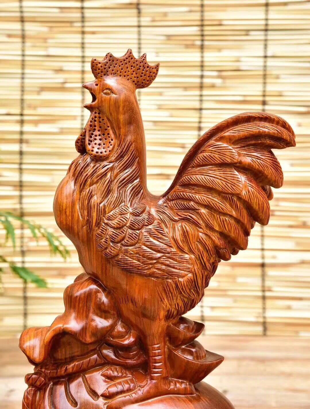 非洲黄花梨木雕公鸡摆件招财生肖鸡红木工艺品风水家居饰品