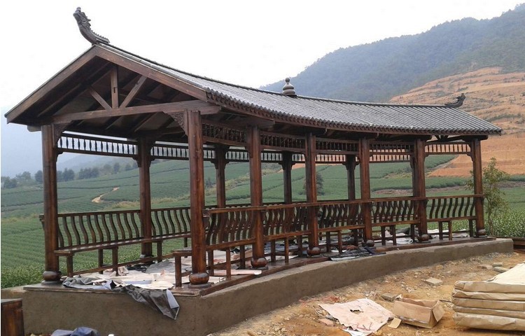 防腐木长廊水榭庭院户外走廊 木屋凉亭实木 园林景观廊架古建亭子