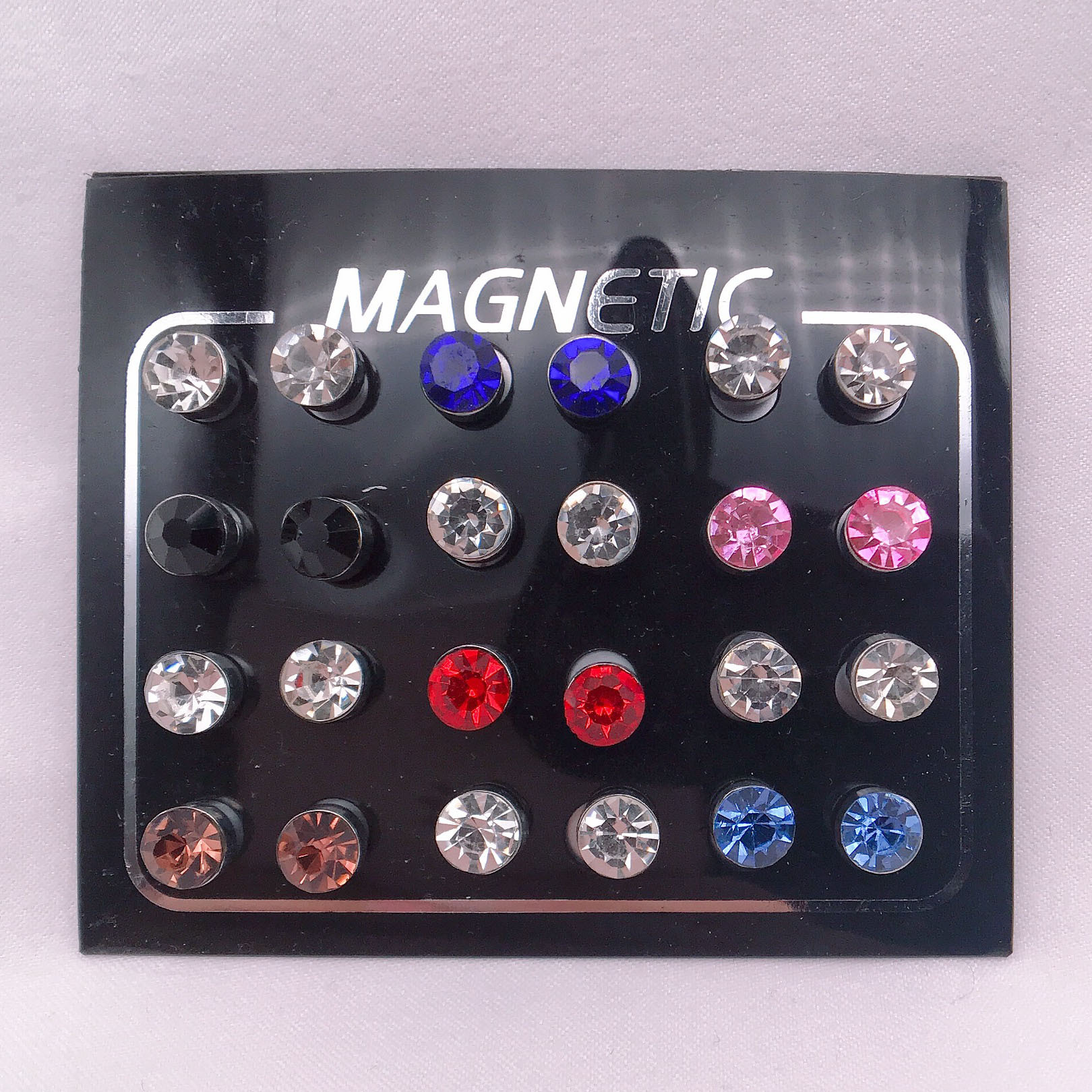 Crystal Double Wafer Magnet Stud Earrings Need No Piercing