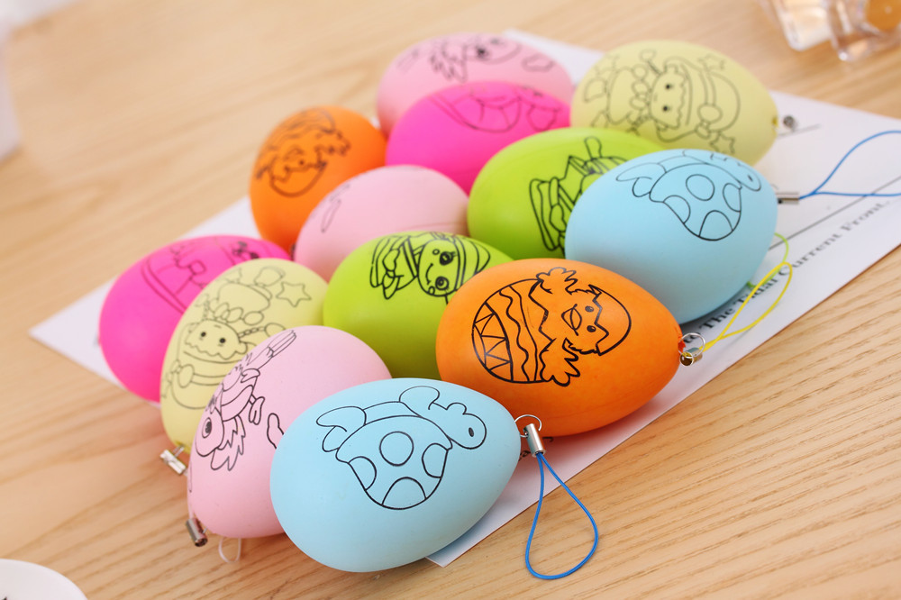 仿真鸡蛋壳手绘儿童diy鸭蛋彩绘涂鸦画画 塑料装饰手机链彩蛋绘画