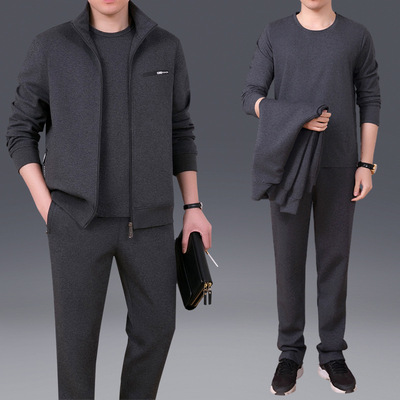 运动套装男春秋三件套休闲套装爸爸装大码长袖中老年运动服套装男