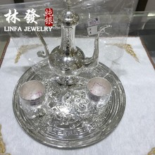 990银酒壶酒杯 银盘子套装 热卖热销龙凤花纹圆盘摆饰器皿中式