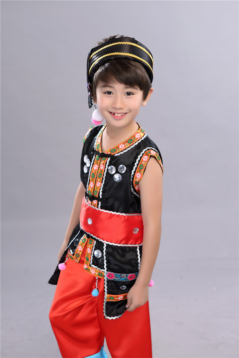新款儿童民族演出服男童傣族葫芦丝云南少数民族壮族苗彝族表演服