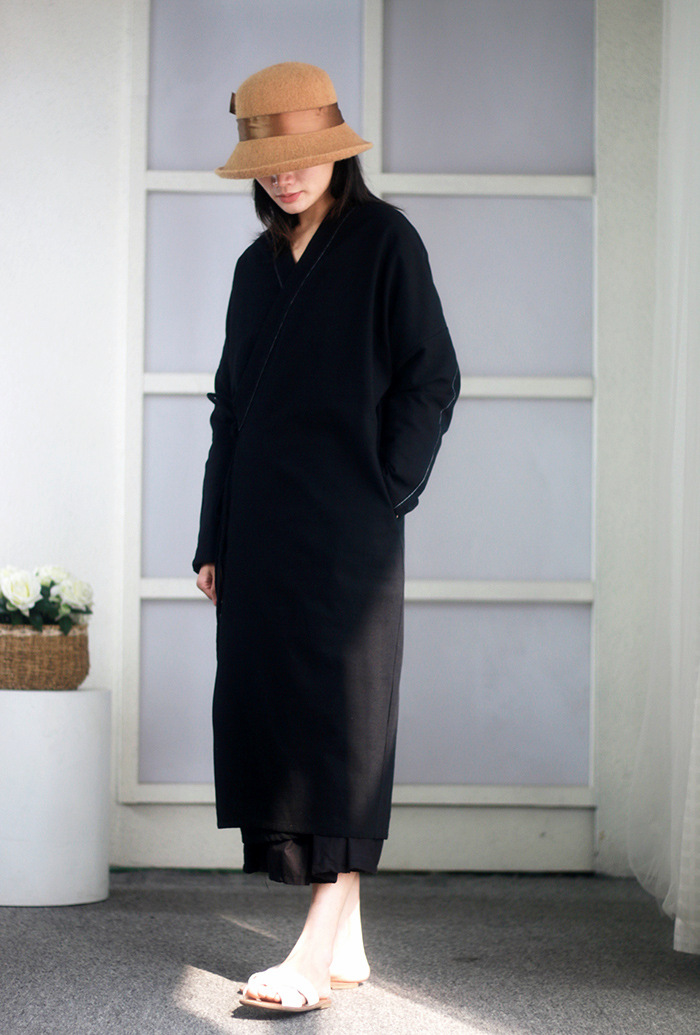 2019春装新款女式棉麻中式斜襟系带外套撞色线宽松长袖风衣长款