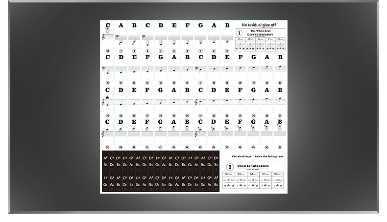 电子琴键盘贴纸49/54键61/88键钢琴按键贴纸不留胶五线谱音阶简谱