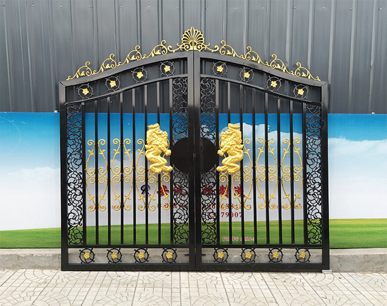 别墅铁艺大门 中式庭院小区工厂铁艺大门农村推拉双开门厂家