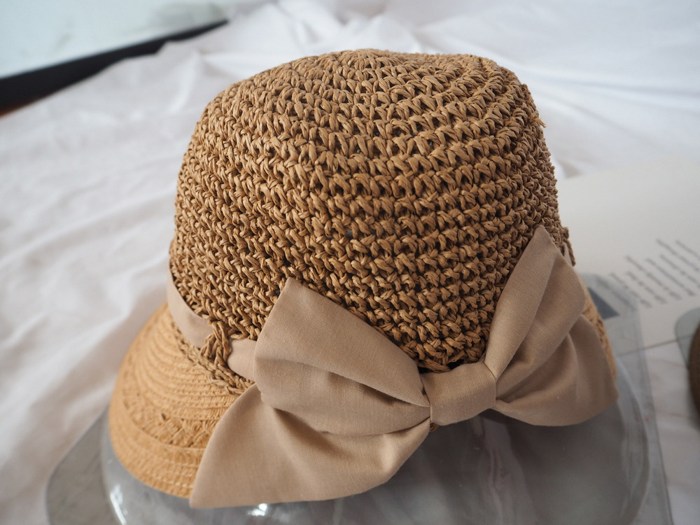 防晒(uv90 )丝带帽檐草帽 鸭舌蝴蝶结装饰帽子成人女款