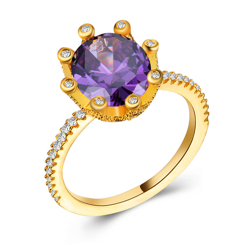 wish外贸ebay热卖镀18k金戒指镶锆石女士皇冠戒指环礼物首饰批发