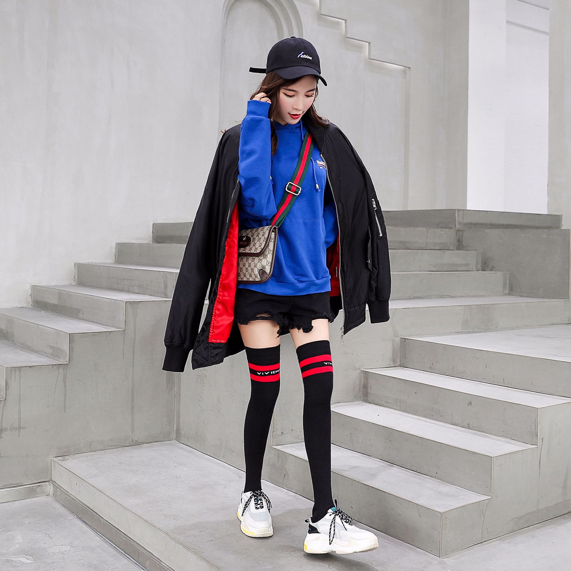 秋冬纯色过膝袜防滑硅胶日系韩版长筒袜字母长袜高筒女袜jk大腿袜