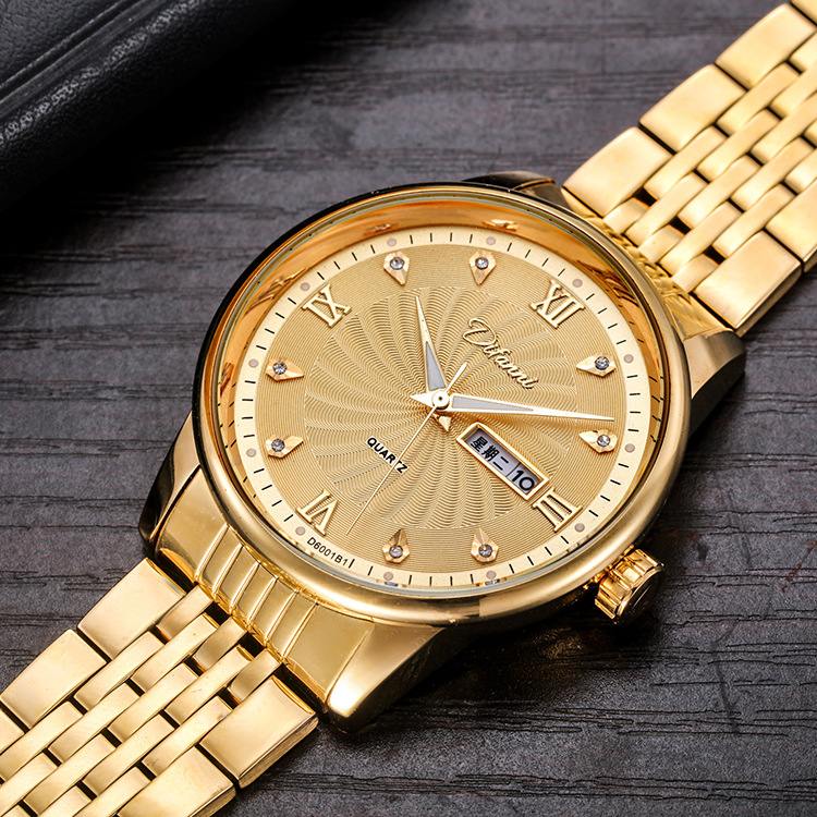 狄凡尼爆款自动非机械男表时尚简约高端石英表双日历男学生士手表