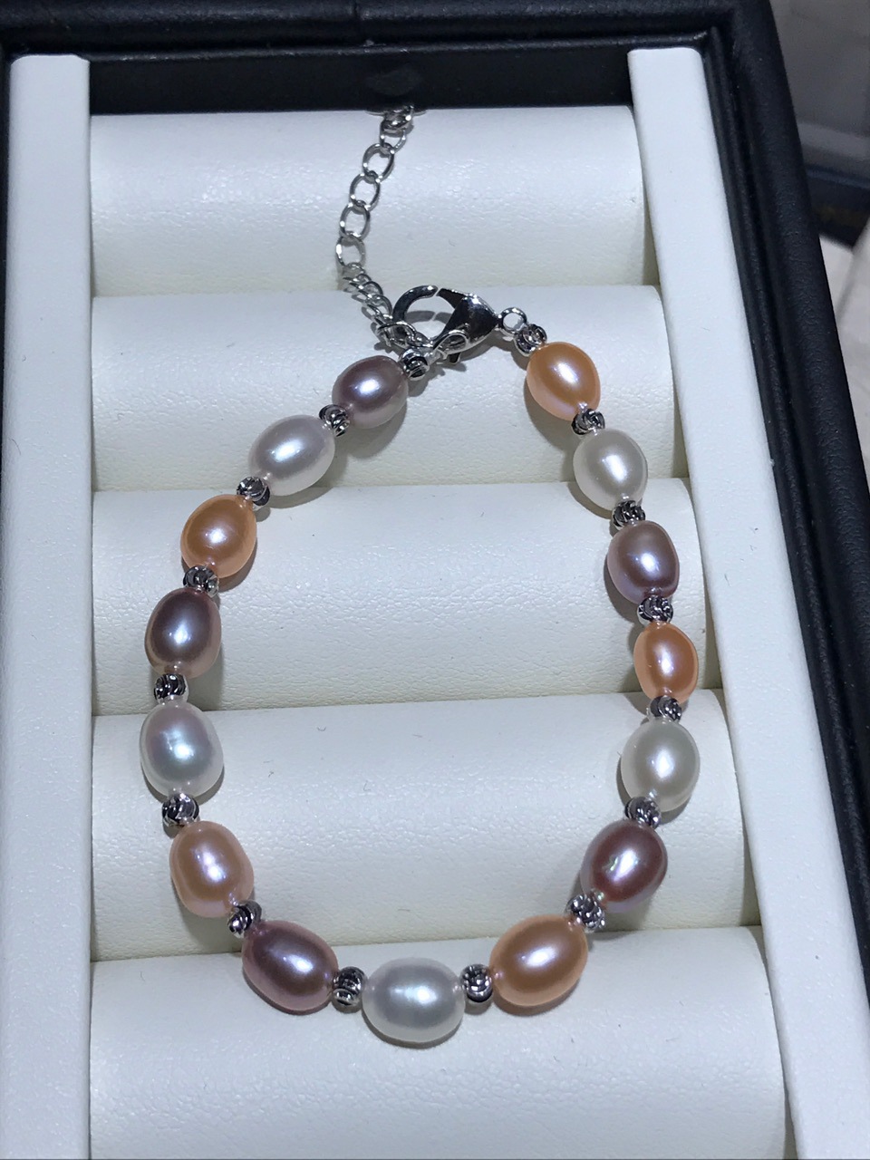 6-7毫米强光米形天然七彩珍珠手链 光泽亮 多色混合 真品珍珠饰品