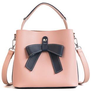 外贸货源2018新款女式手提包韩版时尚蝴蝶结水桶包简约女包