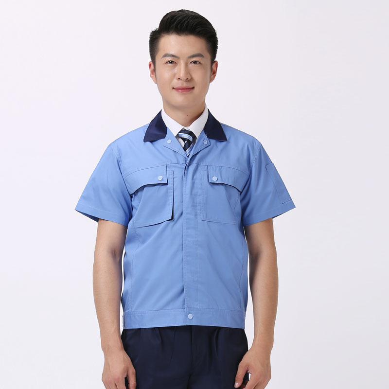 夏季薄款长袖工作服套装男蓝色劳保服工厂车间厂服上衣女夏天短袖