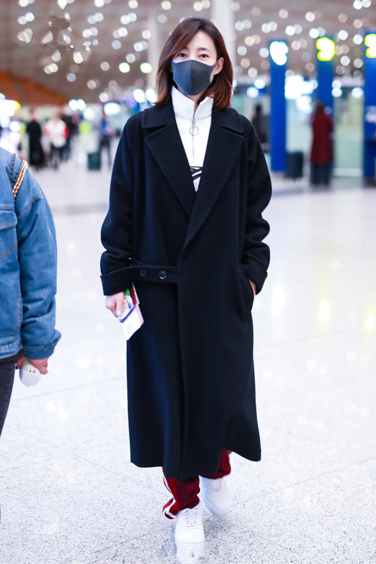 2019冬季新款毛呢大衣明星王丽坤同款系带羊毛外套宽松韩版女3683